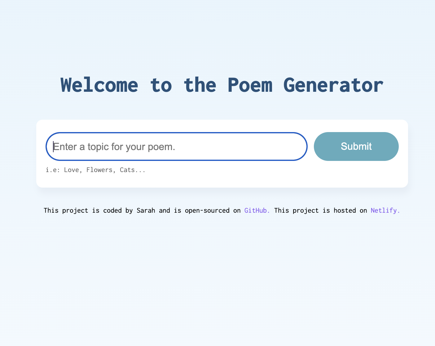 Poem Generator application preview