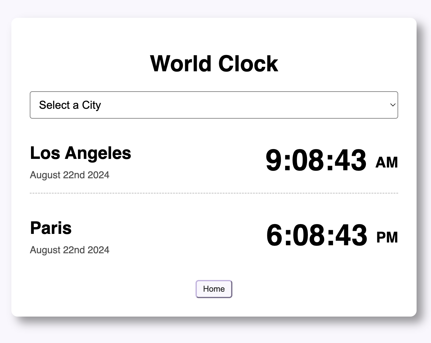 World Clock application preview